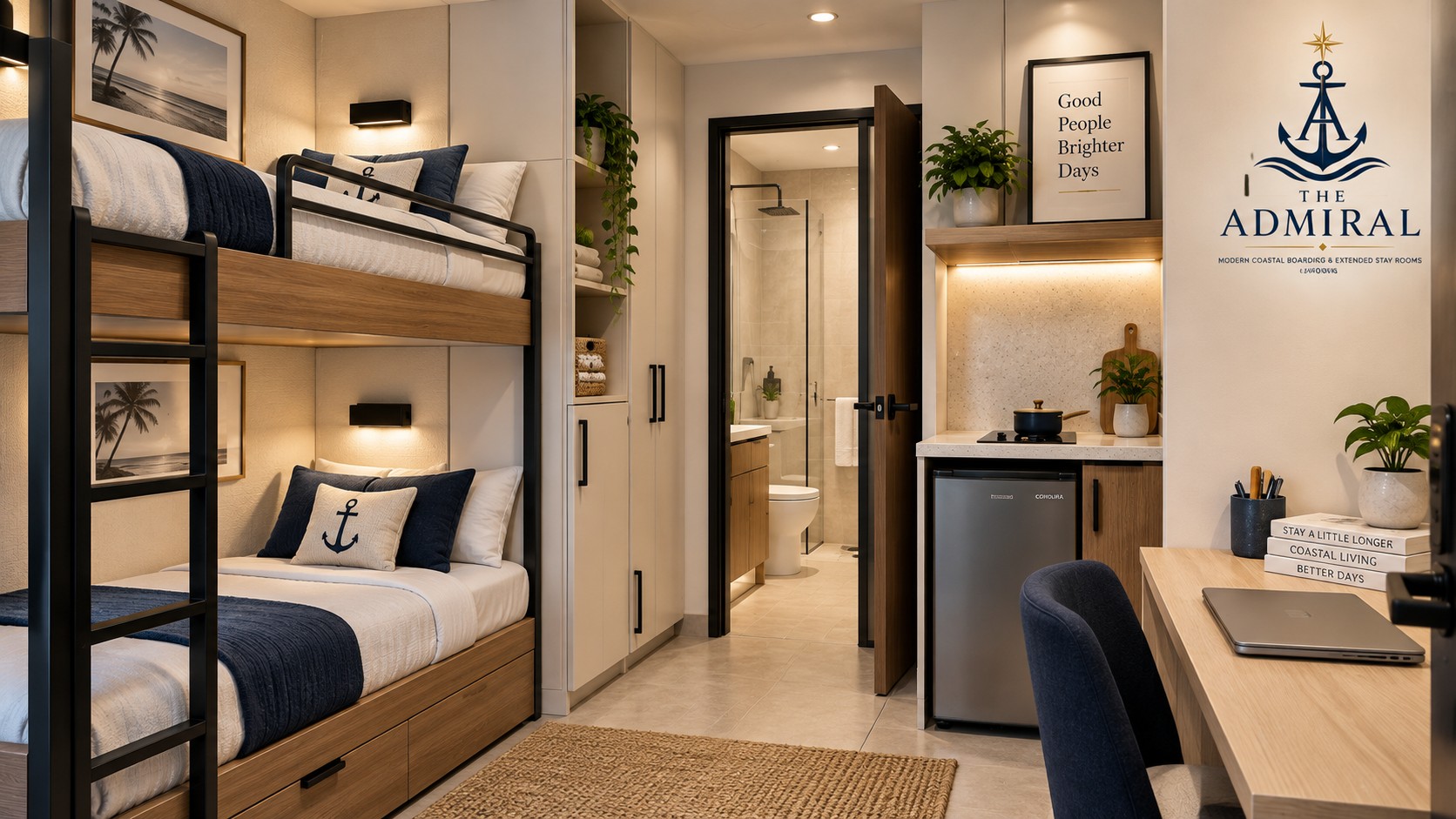 Concept rendering of a two-person studio-style boarding room at The Admiral